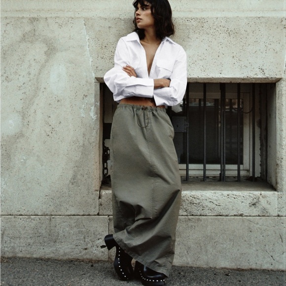 スカート Zia Cargo Skirt GREY Belted Pockets Cargo Midi Skirt In GRAY | ZAFUL 2025